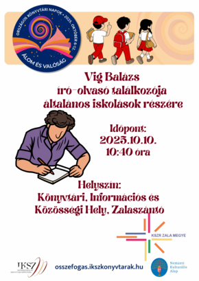 Vig Balázs író-olvasó találkozója általános iskolások részére Zalaszántó településen Vig Balázs író-olvasó találkozója általános iskolások részére Zalaszántó településen